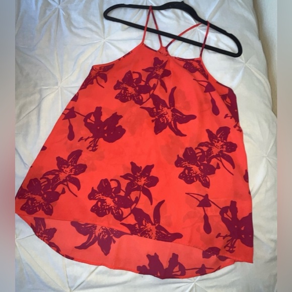 Banana Republic Tank Top Cami Blouse Bright Orange/Red W/ Purple Print SIZE S - Picture 4 of 10